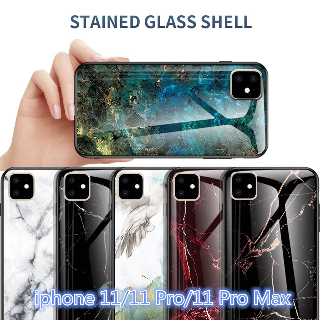Чехол Carprie из витражного стекла для iPhone 11/11 Pro/11 Pro Max глянцевый мраморный мягкий