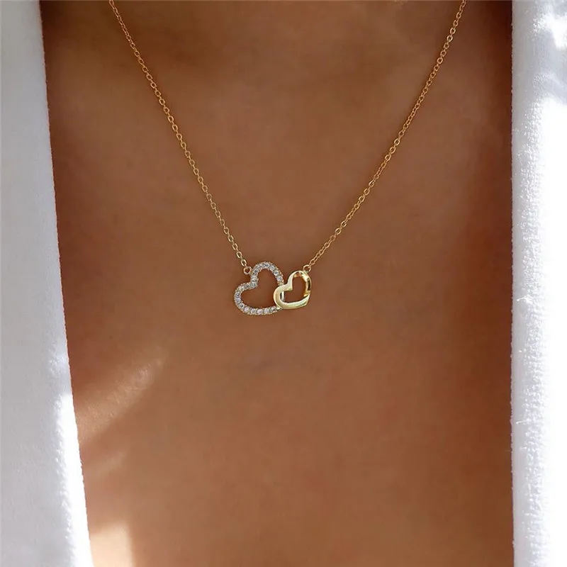 

Romantic Simple Big Small Heart-shaped Necklace Exquisite Crystal Zircon Pendant Gold Clavicle Chain Women's Wedding Jewelry