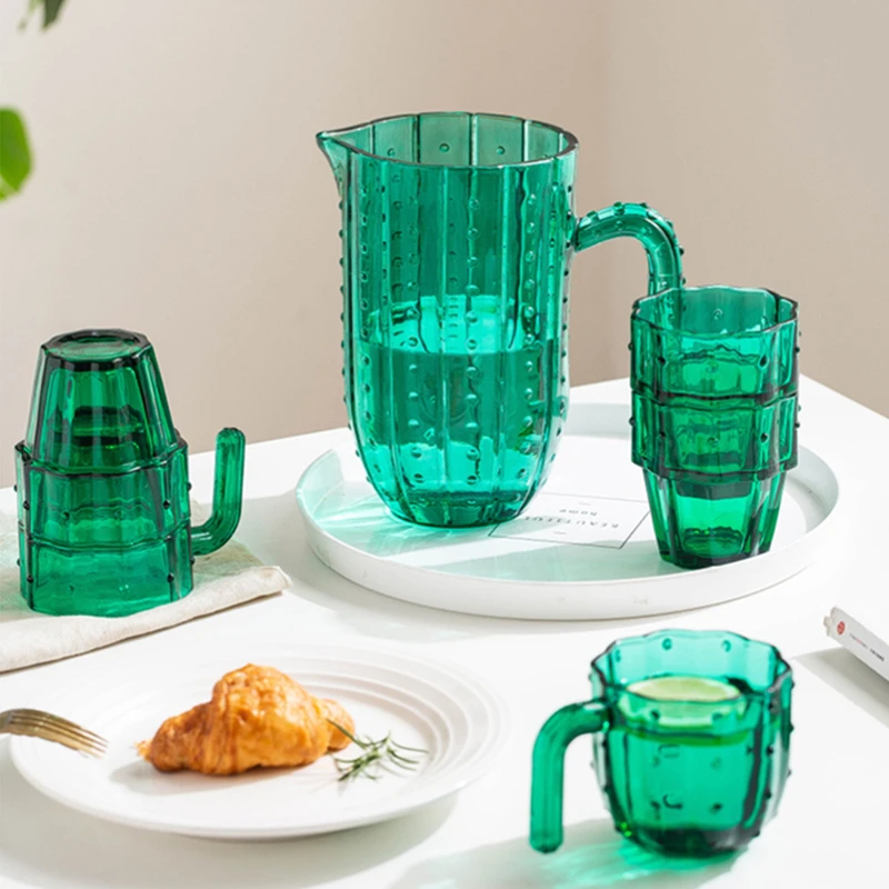 Набор из 6 стеклянных чашек с зеленым КАКТУСОМ простая чашка для чая домашний