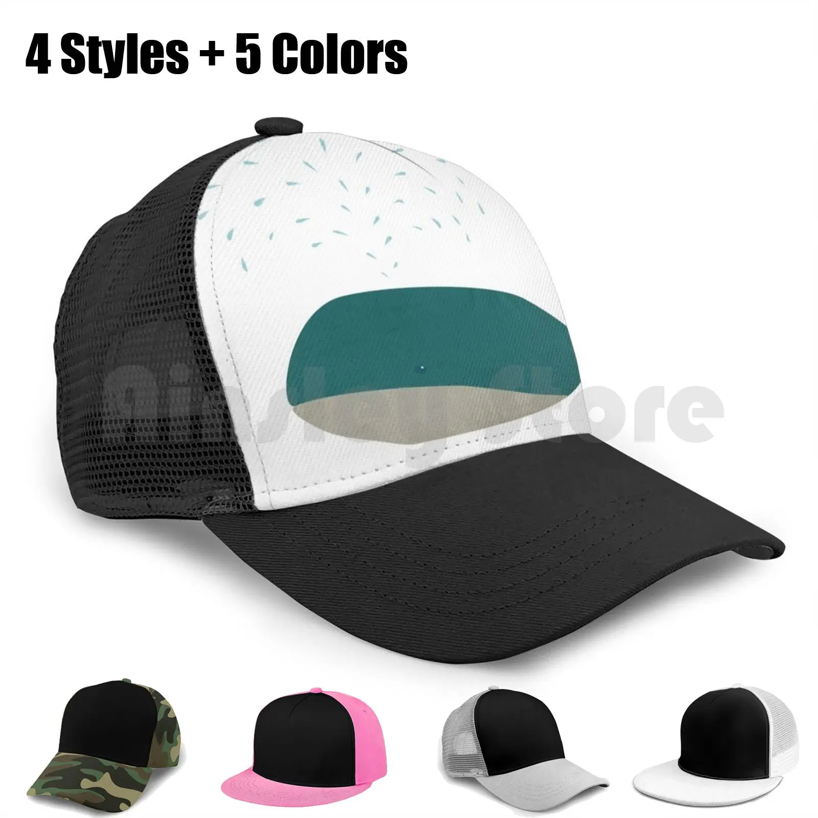 

Whale Baseball Cap Unisex Mesh Casual Print Adjustable Whale Marine Animals Sea Collage Water Spray