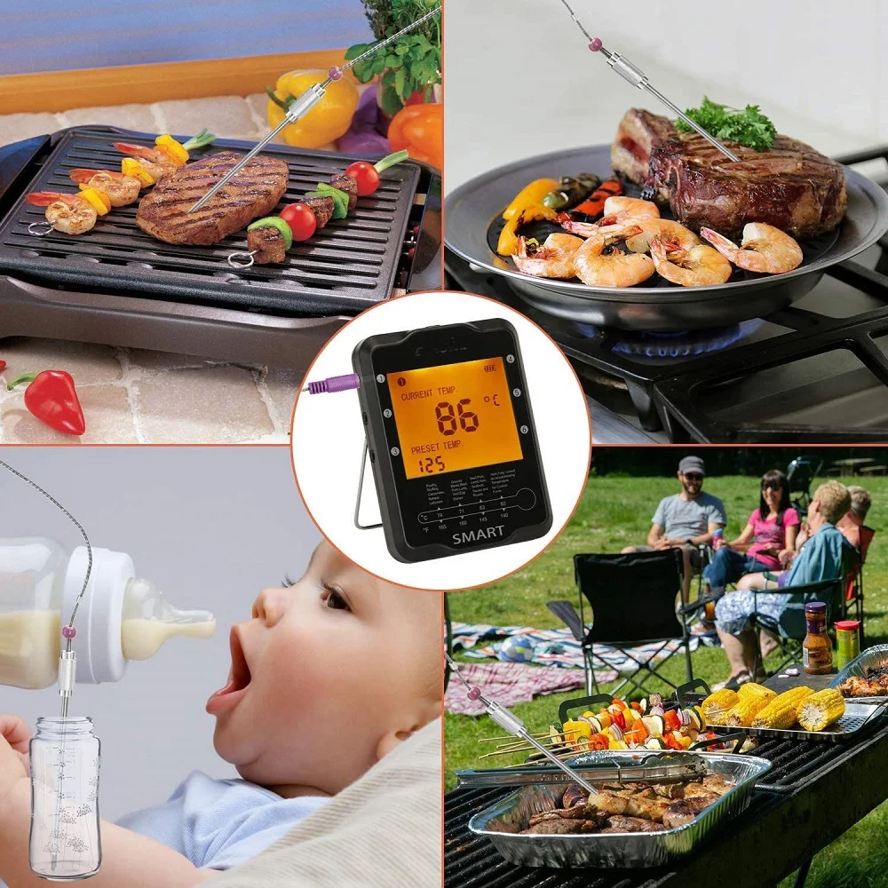 

BIEMLERFN Kitchen Food Thermometer Bluetooth Remote Digital BBQ Meat Backlight Thermometer With Probe For Smoker Grill Oven