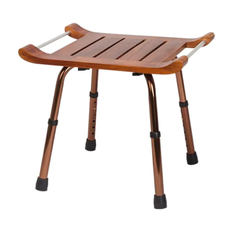 

Solid Teak Wood Stool Bench With Aluminum Alloy Legs Shaving Shower Stool Seat for Bathroom Toilet Waterproof and Easy Clean