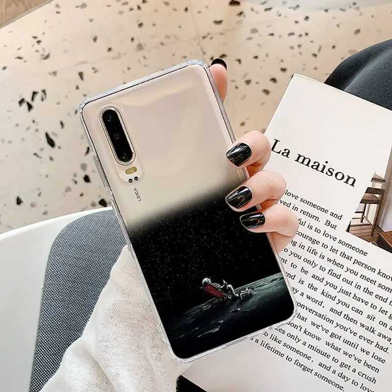 

Black White Moon Stars Space Astronaut Transparent Samsung A71 S9 10 20 HUAWEI p30 40 honor 10i 8x xiaomi note 8 Pro 10t 11