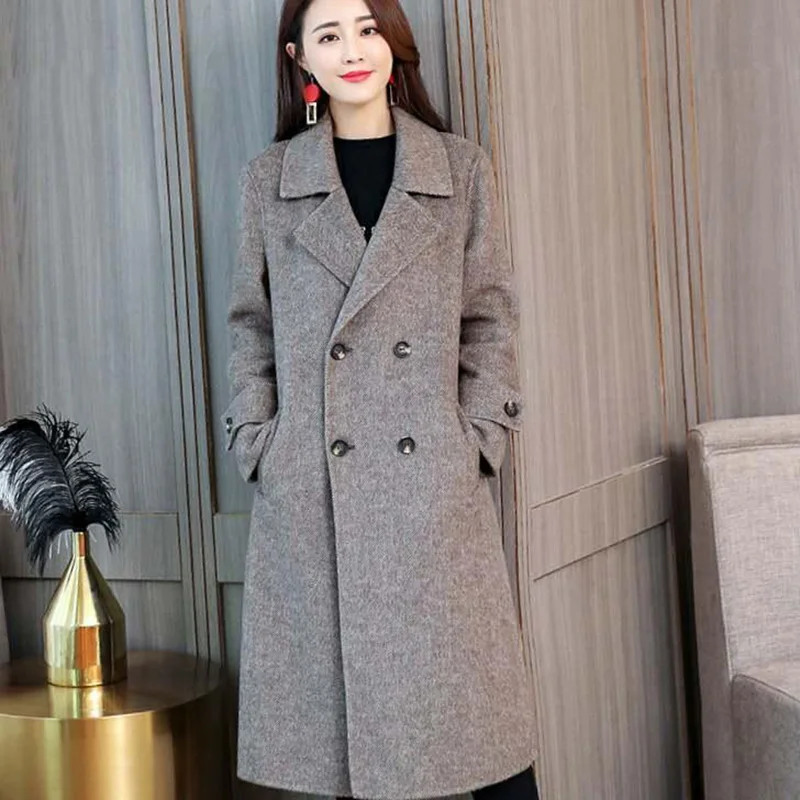 Fashion Woolen Women Jacket Autumn Winter New Mid Long Female Coat Korean Version Warm Outwear R1565 | Женская одежда