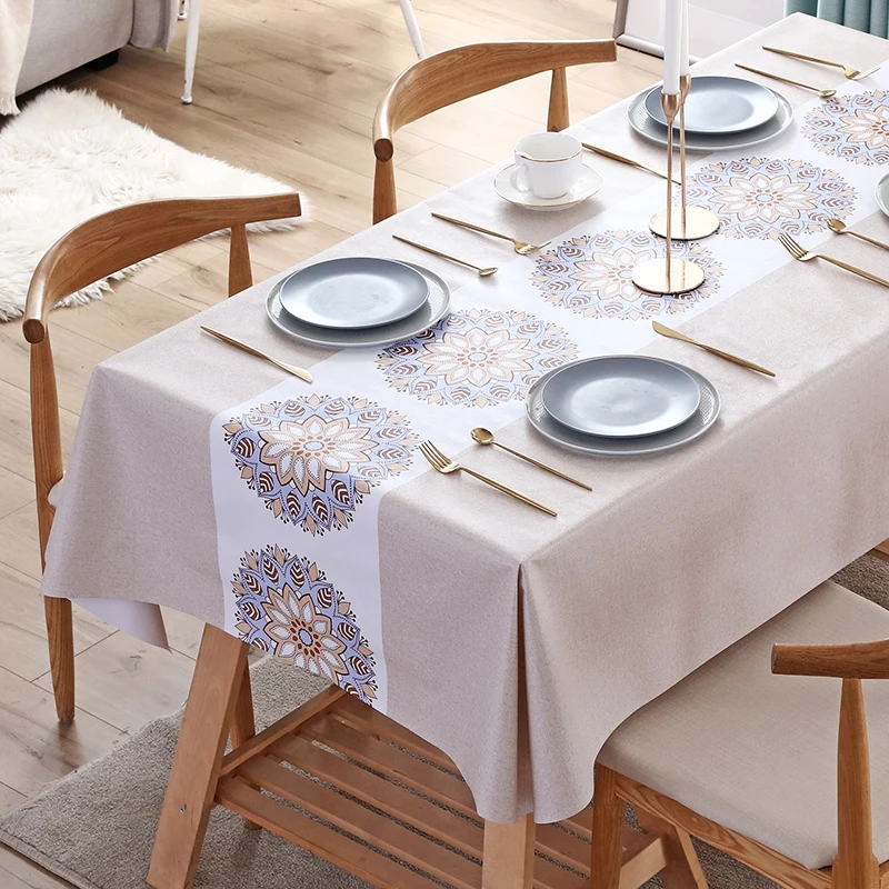 

Ethnic Style Waterproof Oil Proof Wash Free PVC Tablecloth For Dining Table Office table Picnic Cloth Material