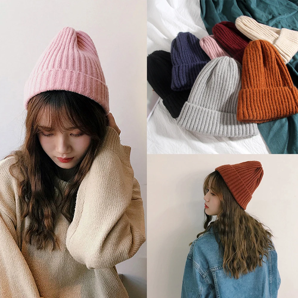Зимние шапки однотонные шерстяные милые модные разных цветов для мужчин и женщин