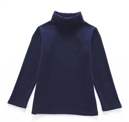 navy blue Новинка года, детские топы, Детская футболка осенне-зимняя Базовая рубашка с высоким воротником хлопковые футболки для мальчиков, футболка для девочек - Цвет: navy blue