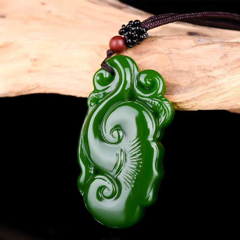 Китайский натуральный зеленый нефрит Ruyi кулон ожерелье ручной работы Шарм