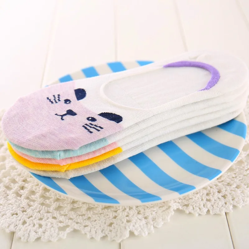 

5 Pairs Women Summer Thin Cotton Invisibles Socks Breathable No Show Nonslip Loafer Liner Low Cut Sock Cartoon Animal Boat Socks
