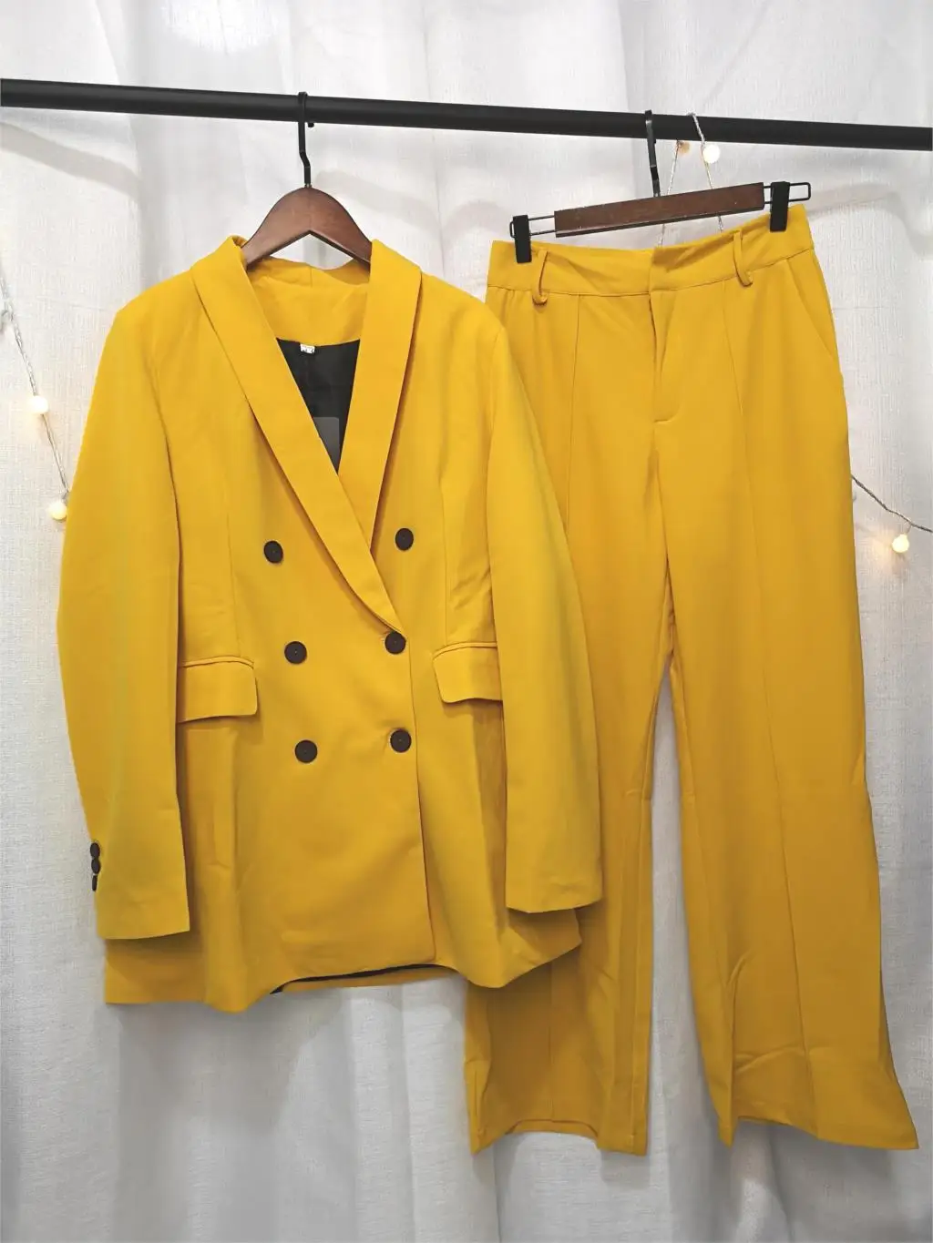 

Luck A Women Chic Yellow Blazer Double Breasted Long Sleeve Office Wear Coat Solid Female Casual Outerwear Tops