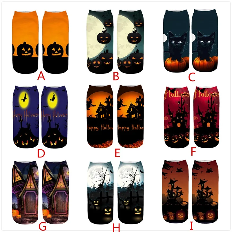 Носки на Хэллоуин 2019 женские цветные носки с 3D принтом тыквы удобные зимние