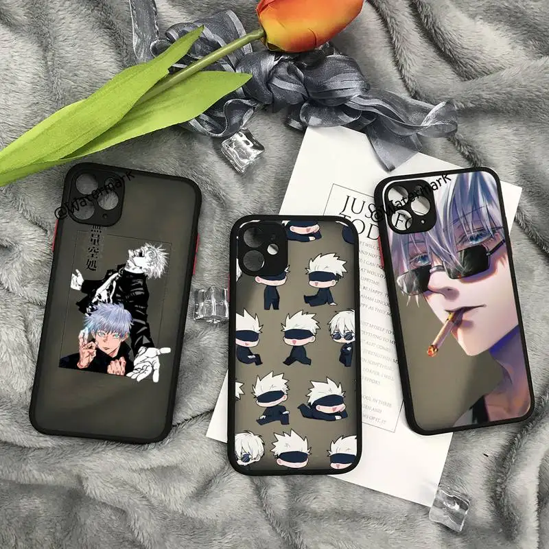 Чехол для телефона с аниме juютсу Kaisen Gojo Satoru IPhone 13 12 11 Pro Max Xs Xr X 7 8 Plus черный матовый