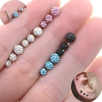 starose 3pcs 18g 6mm rod cute crystal ball ear stud earring helix piercing tragus cartilage lobe earrings nose ring body jewelry