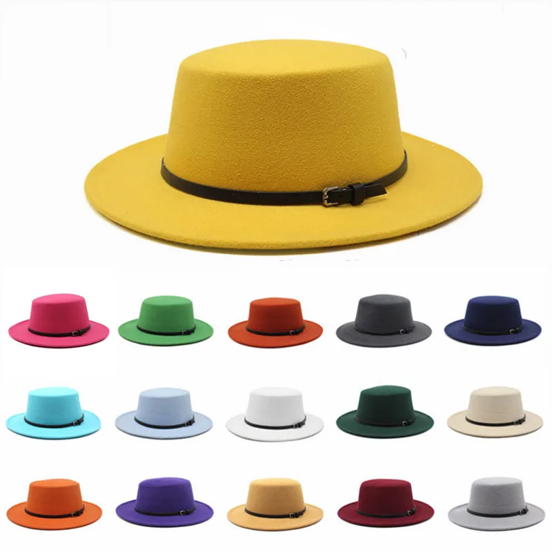 

Шляпа женская с широкими полями и поясом, элегантная шерстяная Панама в британском стиле, однотонная шапка в стиле ретро, чёрная, для осени и...