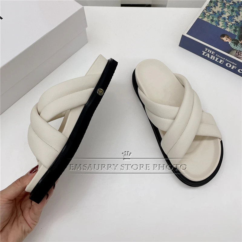 

Sewing Cross Band Outwear Mules Lady Summer Flat Heel Sexy Open Toe Slip-on Lazyman Slippers For Girls Women