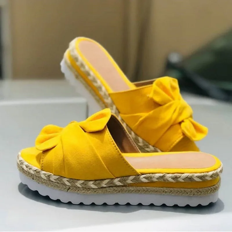 

Women Bowknot Slippers 2021 Summer Casual Beach Muffin Slip On Platform Ladies Sandals Dress Party Peep Toe Female Sandals