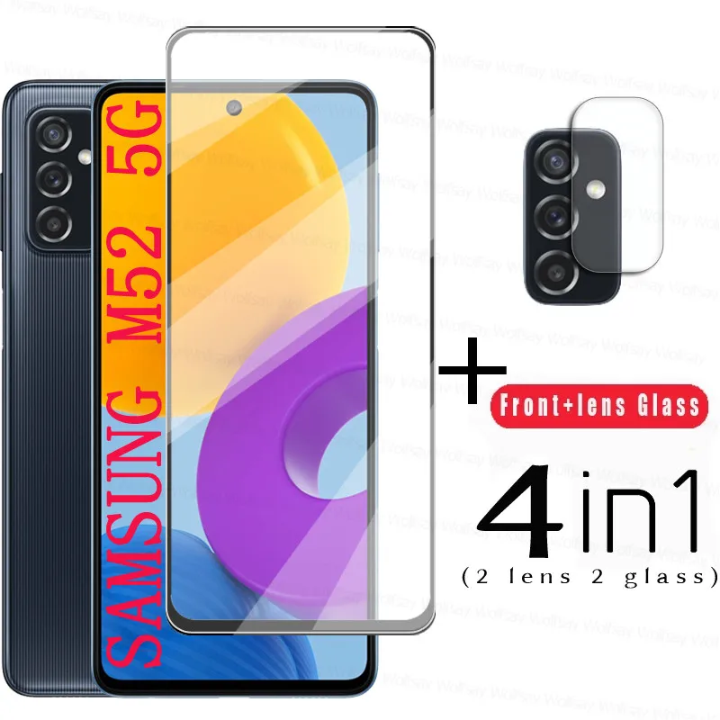 Protector de pantalla de cristal templado para Samsung Galaxy M52, pel&iacute;cula de lente de cobertura completa para M52, M42, M32, M22-0