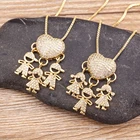 Ожерелье с кулоном для девочек и мальчиков, модное Очаровательное ожерелье с кулоном в форме сердца сына дочери, с фианитом золотого цвета, медная цепочка, подарочное ювелирное изделие