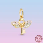 2021 серебро 925 пробы, брелок в виде летающего ключа, подвеска в виде золотых крыльев бабочки, Шарм подходит для браслета Pandora, изготовление ювелирных изделий, подарок для ребенка