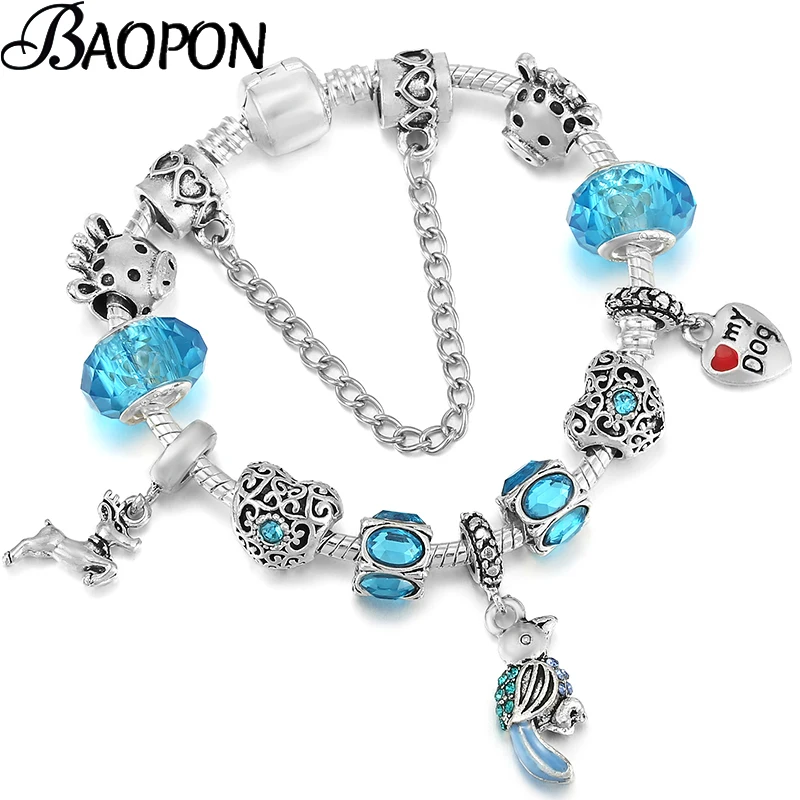 

Эмалированная птица в европейском стиле, брикет с синими бусинами из муранского кристалла, брендовые браслеты для женщин, ювелирные издели...