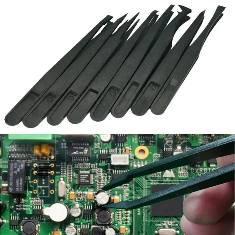 

8 pcs /set Anti-static Carbon fiber Electronic Tweezers Kit ESD Plastic Forceps PCB Repair Hand Tools