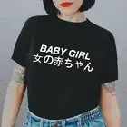 Летняя футболка с принтом в виде японских букв для девочек, женские топы, футболка в стиле Харадзюку, Женская Повседневная футболка с коротким рукавом