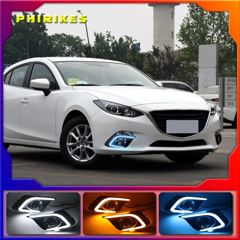 

1Pair DRL For Mazda 3 Axela 2014 2015 2016 Daytime Running Lights fog lamp cover headlight 12V Daylight with Yellow