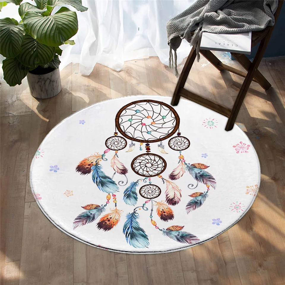 Постельные принадлежности Outlet Dreamcatcher, ковры для спальни, акварельный круглый коврик для гостиной, фиолетовый, голубой, розовый, богемный напольный коврик, игровой коврик