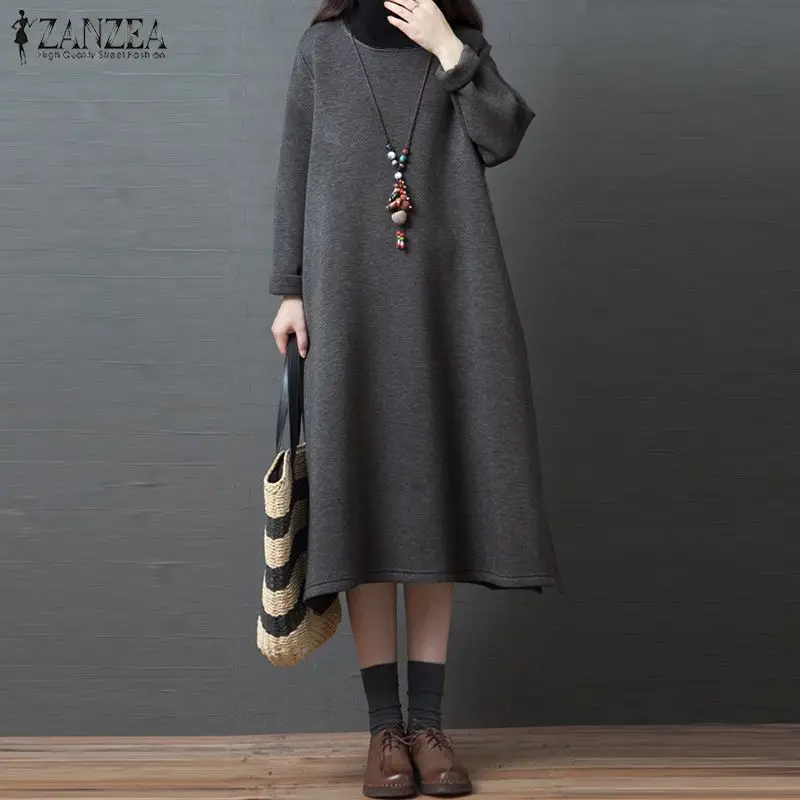 Женское платье с длинным рукавом ZANZEA Осеннее повседневное свободное свитшот
