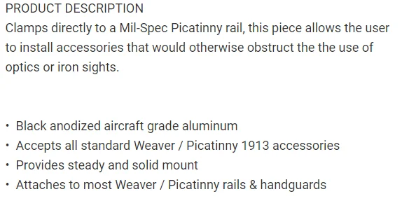 Рельсовое крепление офсетное Боковое пистолет фонарь онарик подходит 20 мм Picatinny