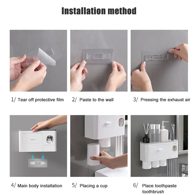 

Magnetic Toothbrush Holder Automatic Toothpaste Dispenser Wall Mount Toiletries Toothbrush Storage Rack Bathroom Accessories