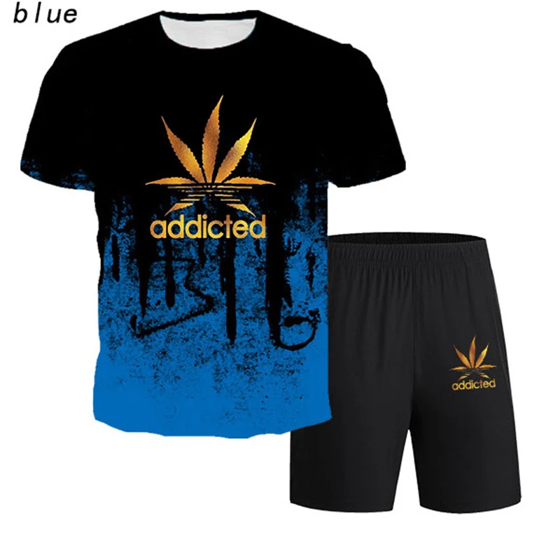 

2021 Summer Fashion Men Tracksuit Short Sleeve tshirts + Shorts Pants 2pc Sets Beach Male Casual Tee Shirts Suits Sportswears