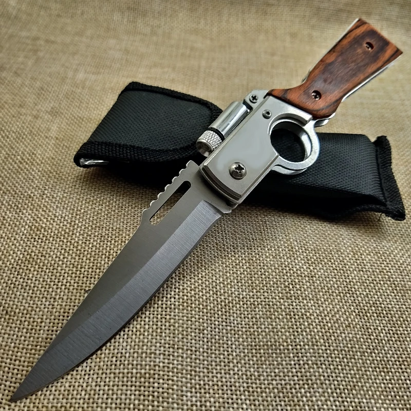 260mm (10'') 57HRC Pocket Tactical rosewood+steel Folding Blade Knife Survival Hunting Camping Knives with LED | Инструменты