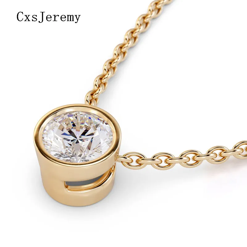 CxsJeremy Solid 14K 585 Желтое золото центр 0.8ct 6 0 мм DEF Color Lab Grown Moissanite Diamond подвеска ожерелье