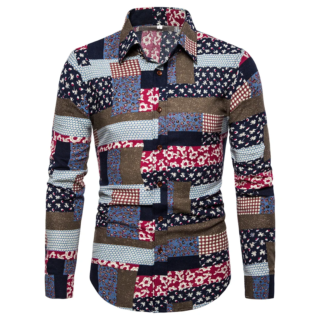 Рубашка мужская с длинным рукавом Повседневная Мягкая хлопково-Льняная