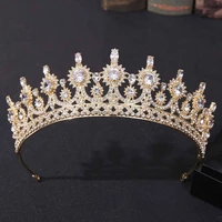 forseven gold color handmade zircon alloy rhinestone tiara bride wedding baroque crown headband women headdress hair accessoryjl