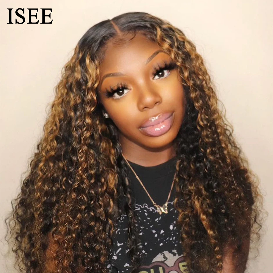 

Brazilian Water Wave Lace Front Wig Highlight Wig Human Hair ISEE HAIR 4/27 Ombre Lace Wig For Women Water Wave Lace Closure Wig
