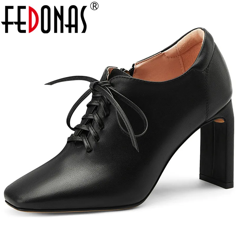 Женские туфли-лодочки с квадратным носком FEDONAS элегантные туфли из натуральной