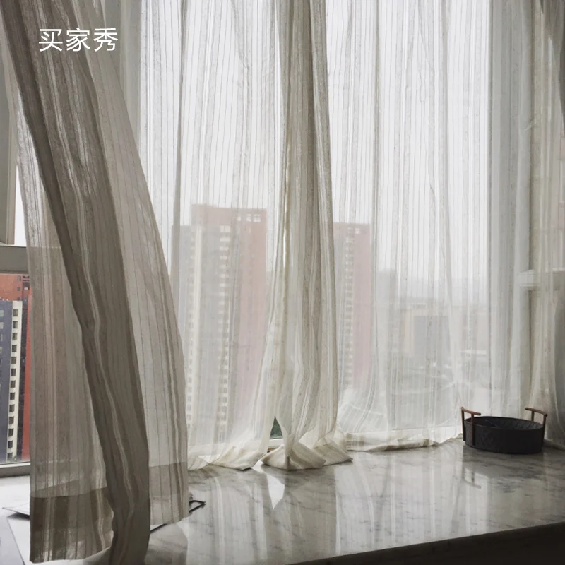 Японский Тип занавес из хлопка и льна в полоску используется на балконе марлевой