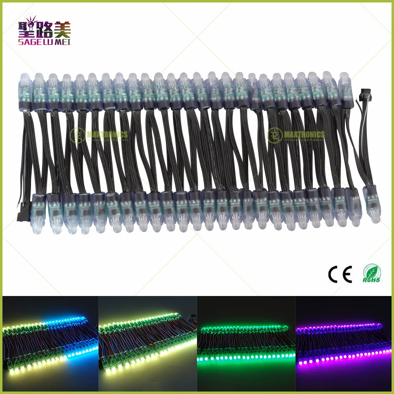 100pcs DC5V/DC12V Black wire WS2811 IC 12mmRGB Led Module String Super bright LED Pixel Light Digital Full Color Waterproof IP68
