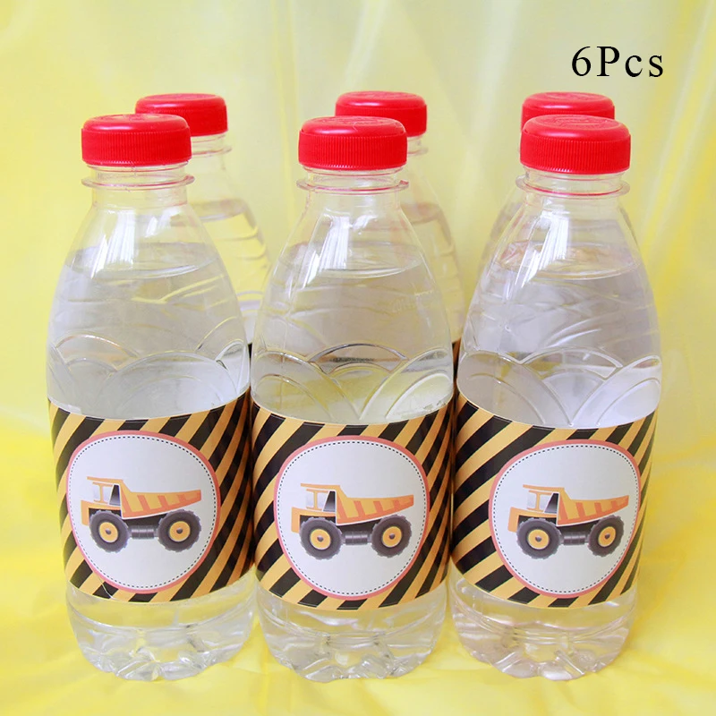 Bottle sticker x 6 Строительные транспортные средства экскаватор вечерние украшения бумажный стаканчик, тарелка баннеры детский душ шары Дети День рождения принадлежности AW06 - Цвет: Bottle sticker x 6