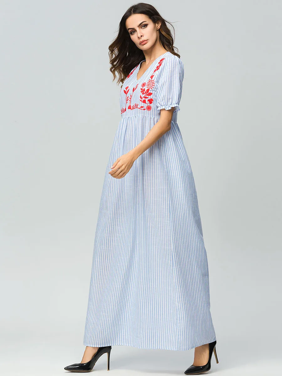 Платье-кафтан модное простое Абая турецкий этнический стиль осень вышивка