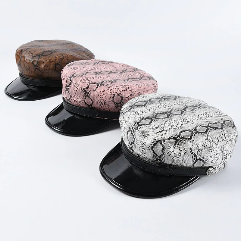 Женский берет из ПУ кожи со змеиным принтом | Аксессуары для одежды