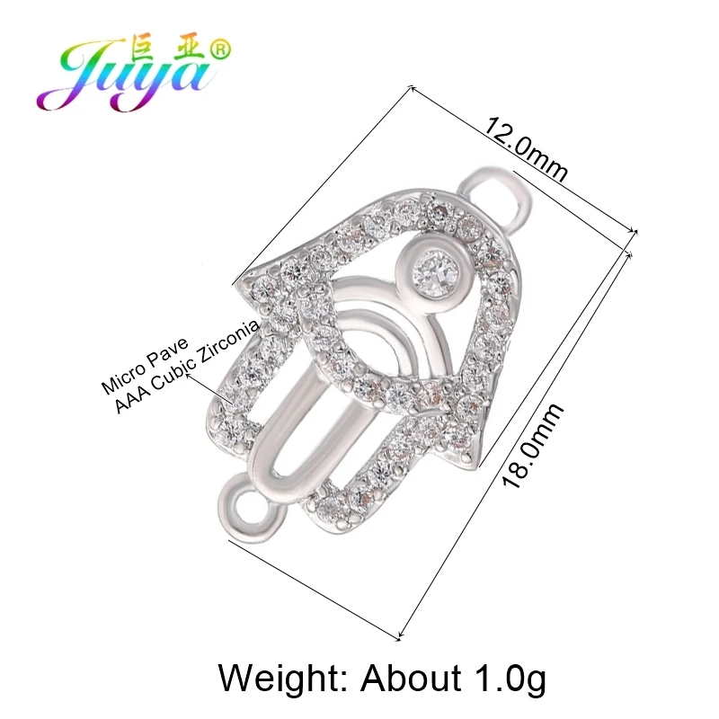 White Gold Juya DIY Браслеты Аксессуары микро проложить циркон золото/серебро Хамса Фатима Шарм Разъемы для Needlwork ювелирных изделий - Цвет: White Gold
