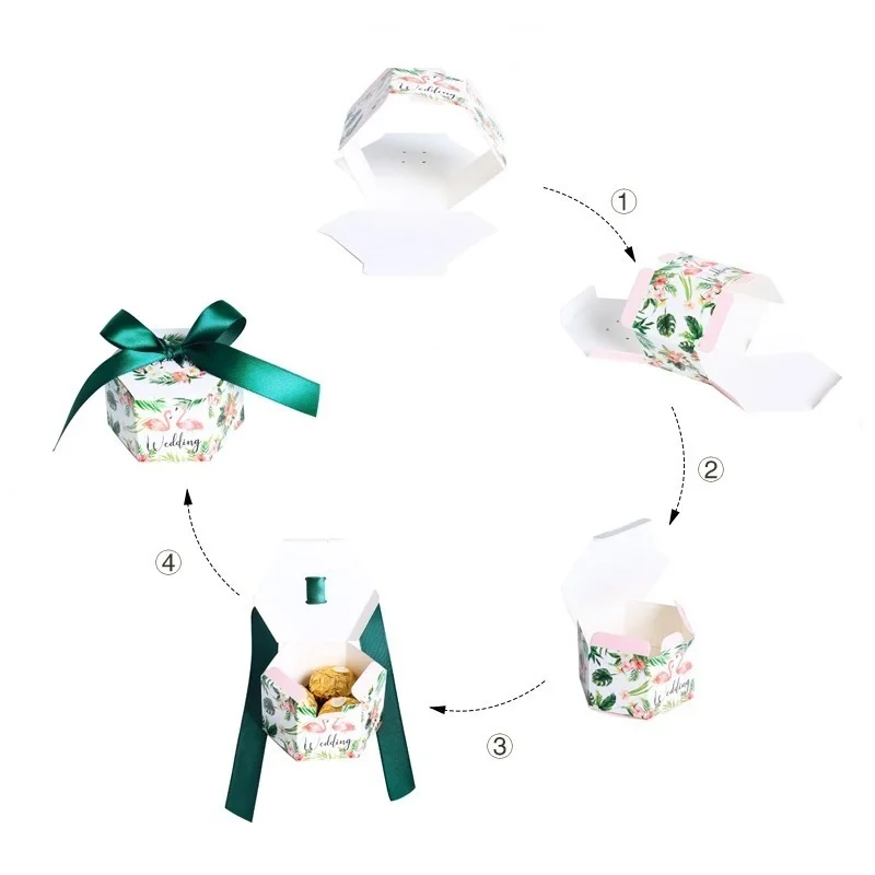 

Green New Flamingo Hexagon Style Wedding Favors and Gift Box Package Birthday Party Favor Bags Paper Candy Box Supplies