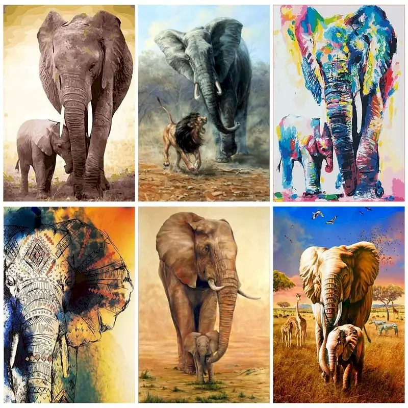

Frame DIY Oil Paint By Numbers Elephant Picture By Number Animal Drawing On Canvas HandPainted Paintings Scenery Art Home Decor