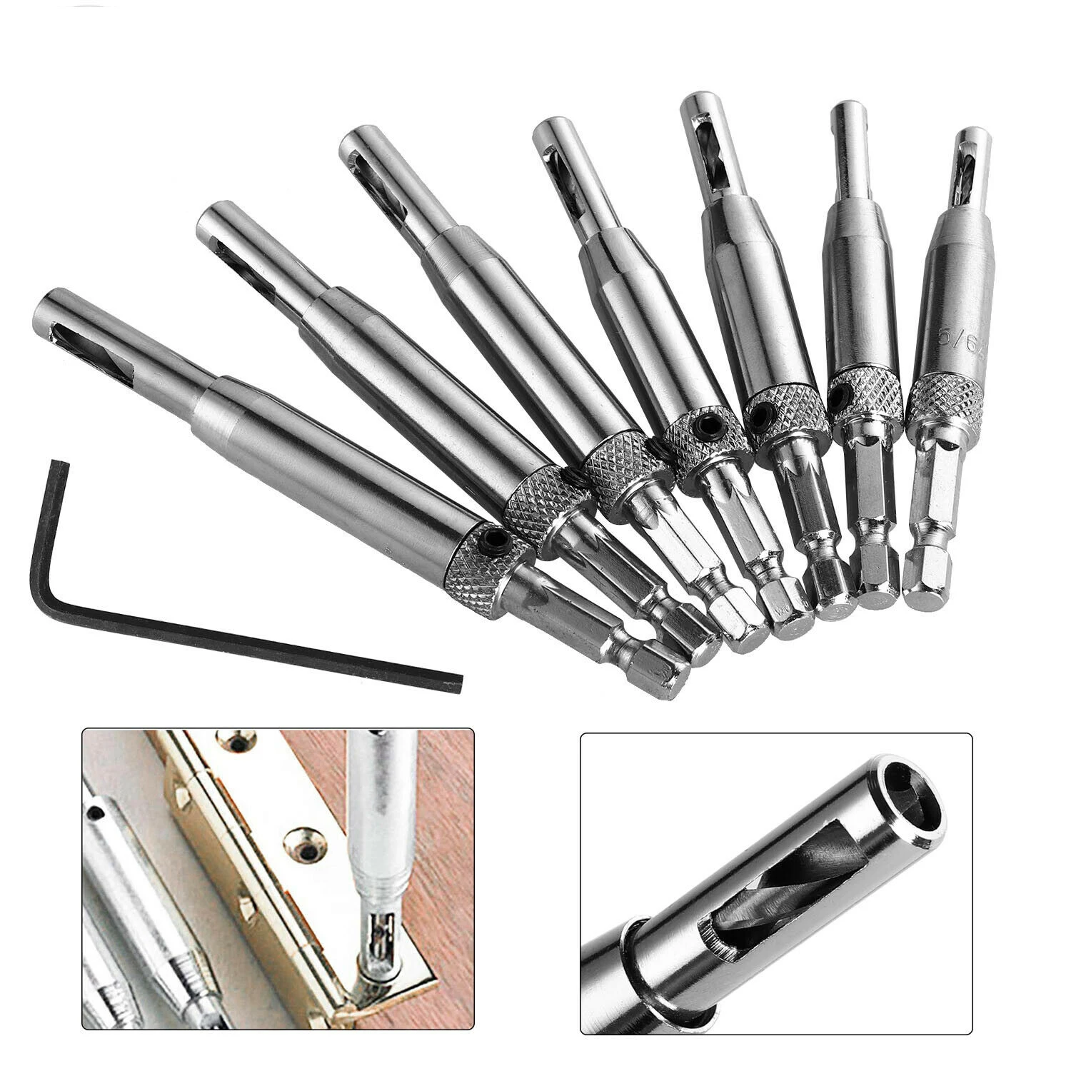 7Pcs HSS Drill Bit Set Self Centering Hinge Hardware Pilot Hole Guides Door Drawer Kit Car RV Camping Van Repair Accessories |