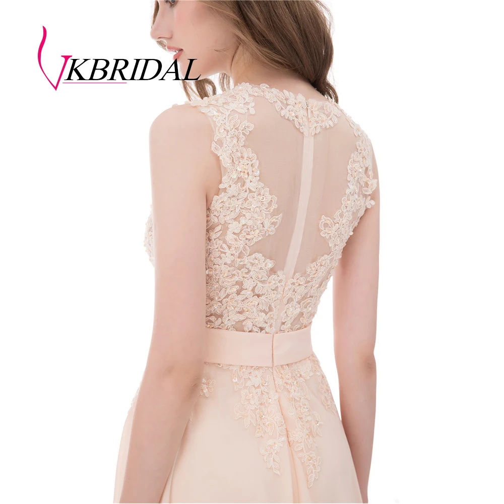 VKBRIDAL длинные платья подружки невесты розовые шифоновые аппликационные кружева