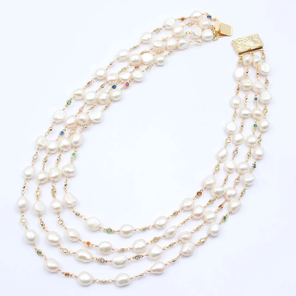 GG Jewelry 18 &quot4 пряди пресноводного белого жемчуга барокко многоцветный Цирконий