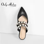 Туфли-лодочки Onlymaker с острым носком, черные, матовые, с белым жемчугом